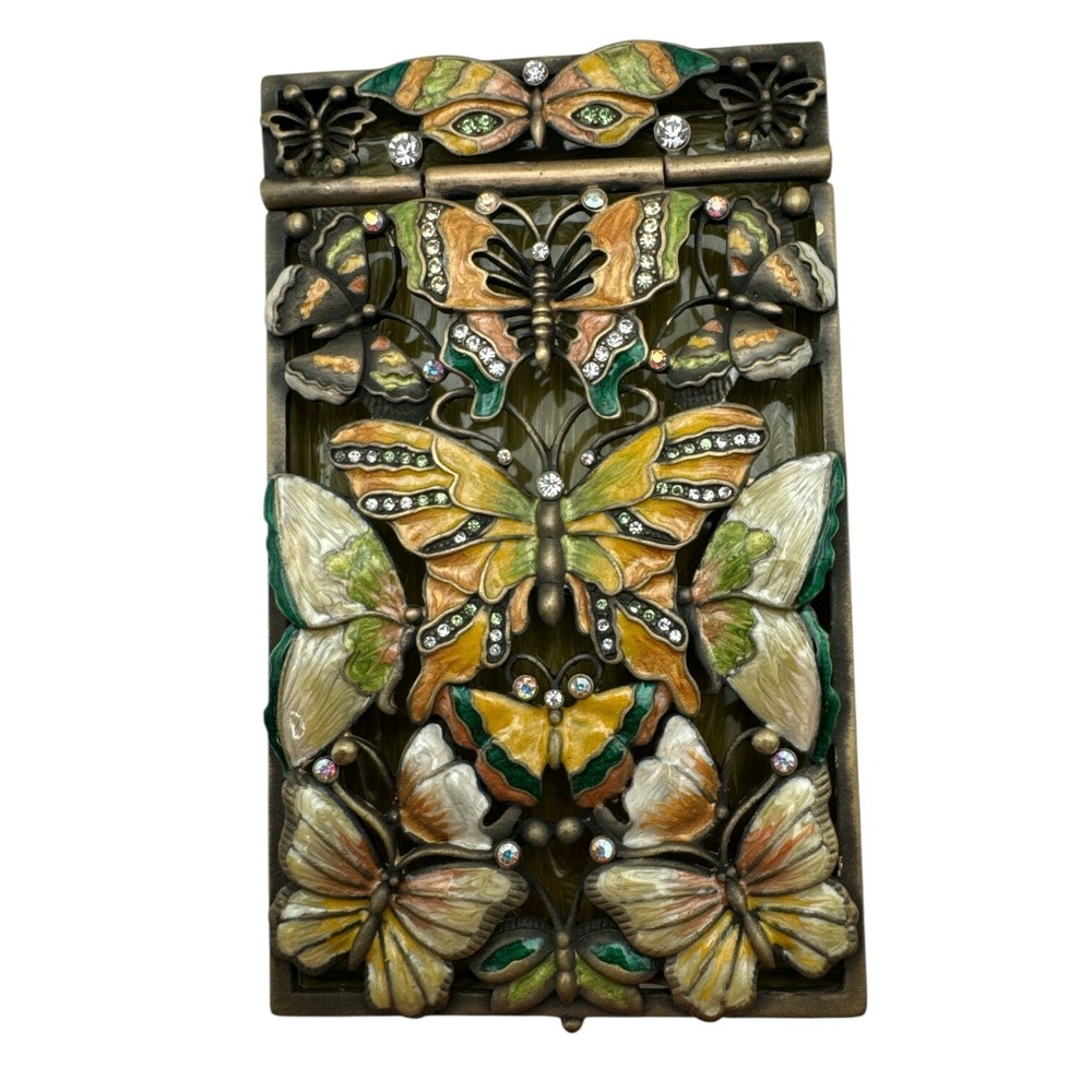 Vintage Butterfly Enamel w/Gemstones Business Card Holder Notepad Holder
